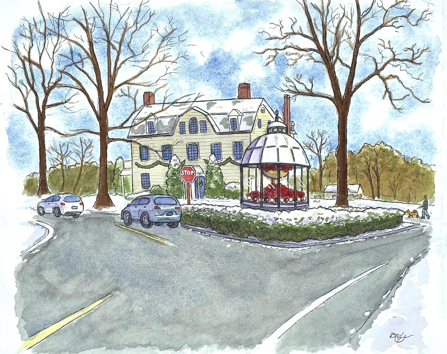Ridgefield in the Snow - Cass Gilbert Fountain Winter Watercolor - 8x10” Art Print
