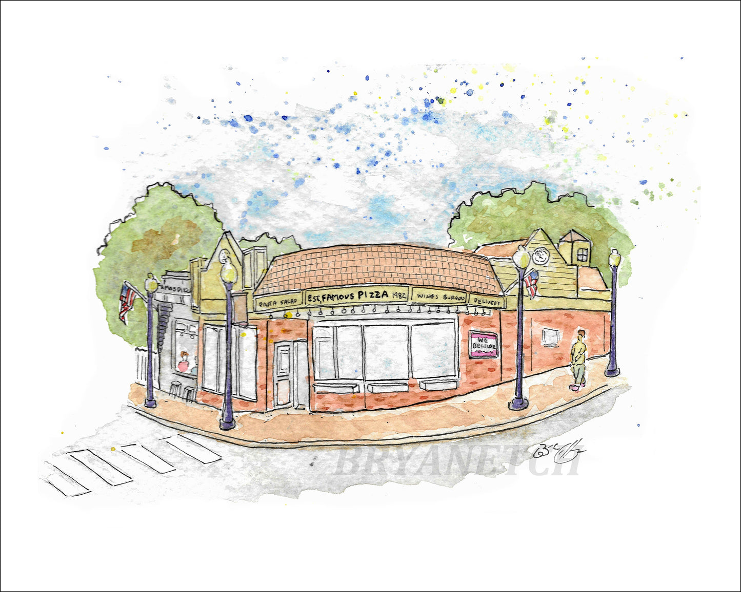 Famous Pizza Bethel CT Watercolor Art Print 8x10”