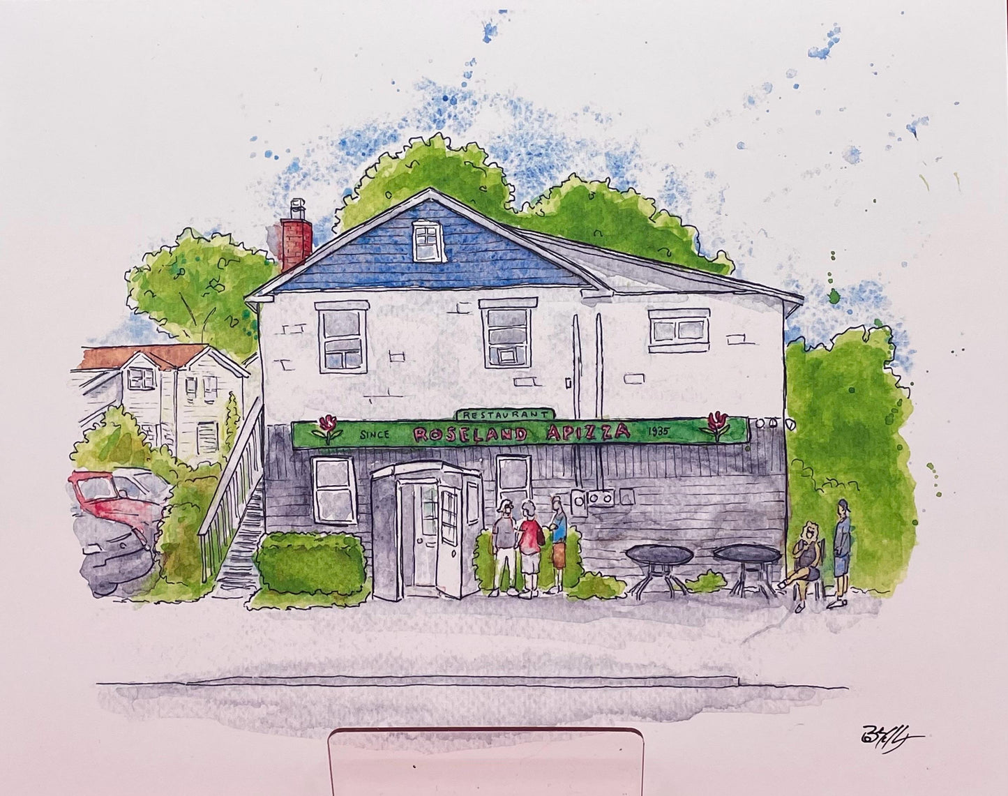 Roseland Apizza Derby CT - 8x10" Watercolor Pizzeria Art Print by Bryan Etch