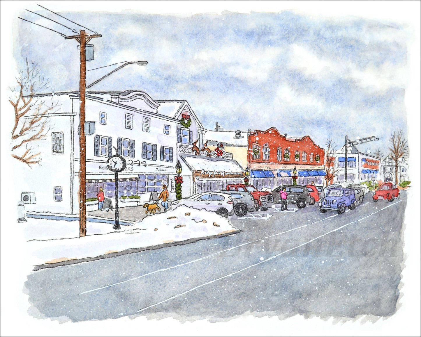 Ridgefield in the Snow - Main Street Ridgefield - 8x10” Print by Bryan Etch