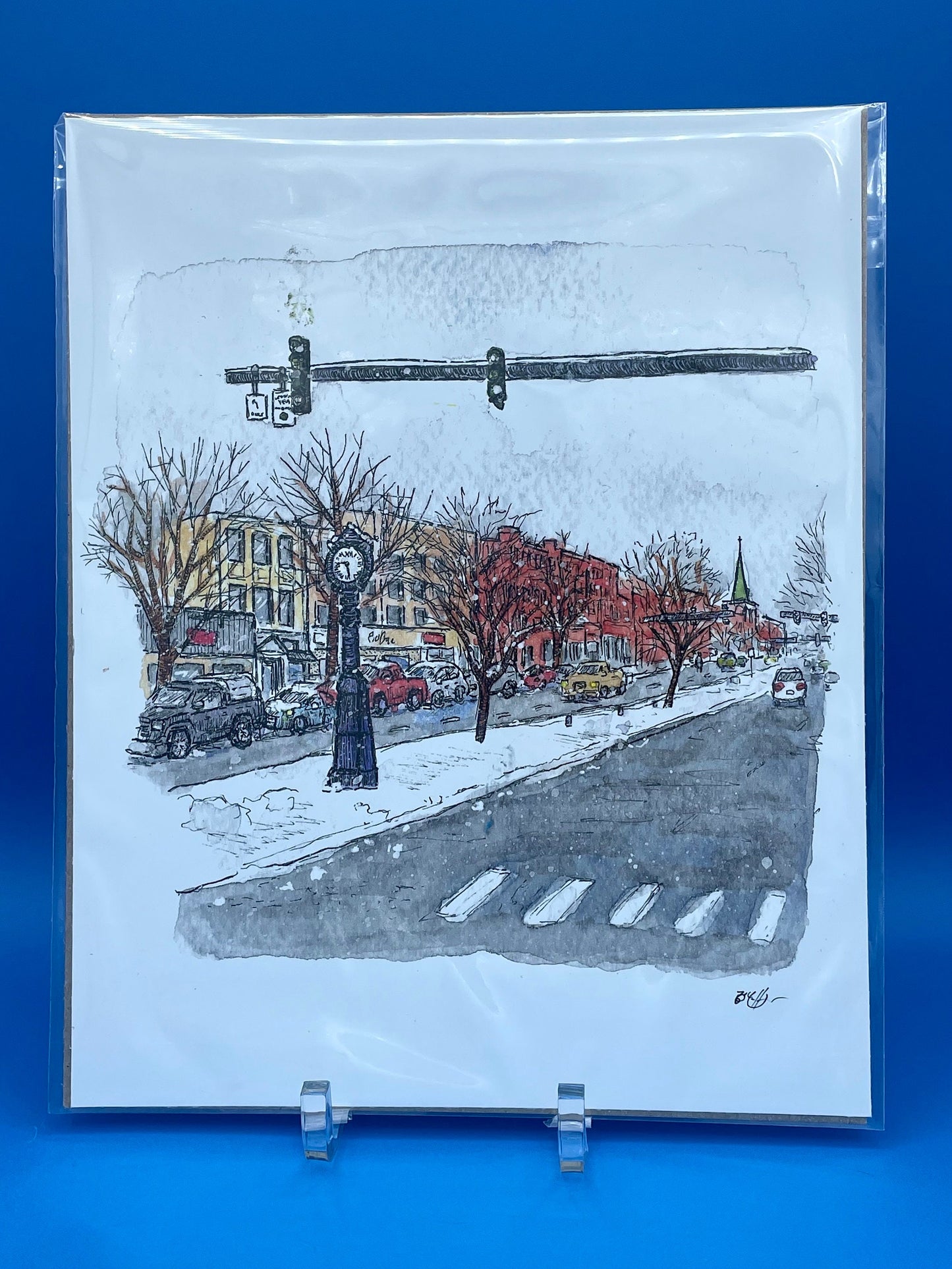 Danbury CT in the Snow Series - Main Street Clock - 8x10” Print by Bryan Etch