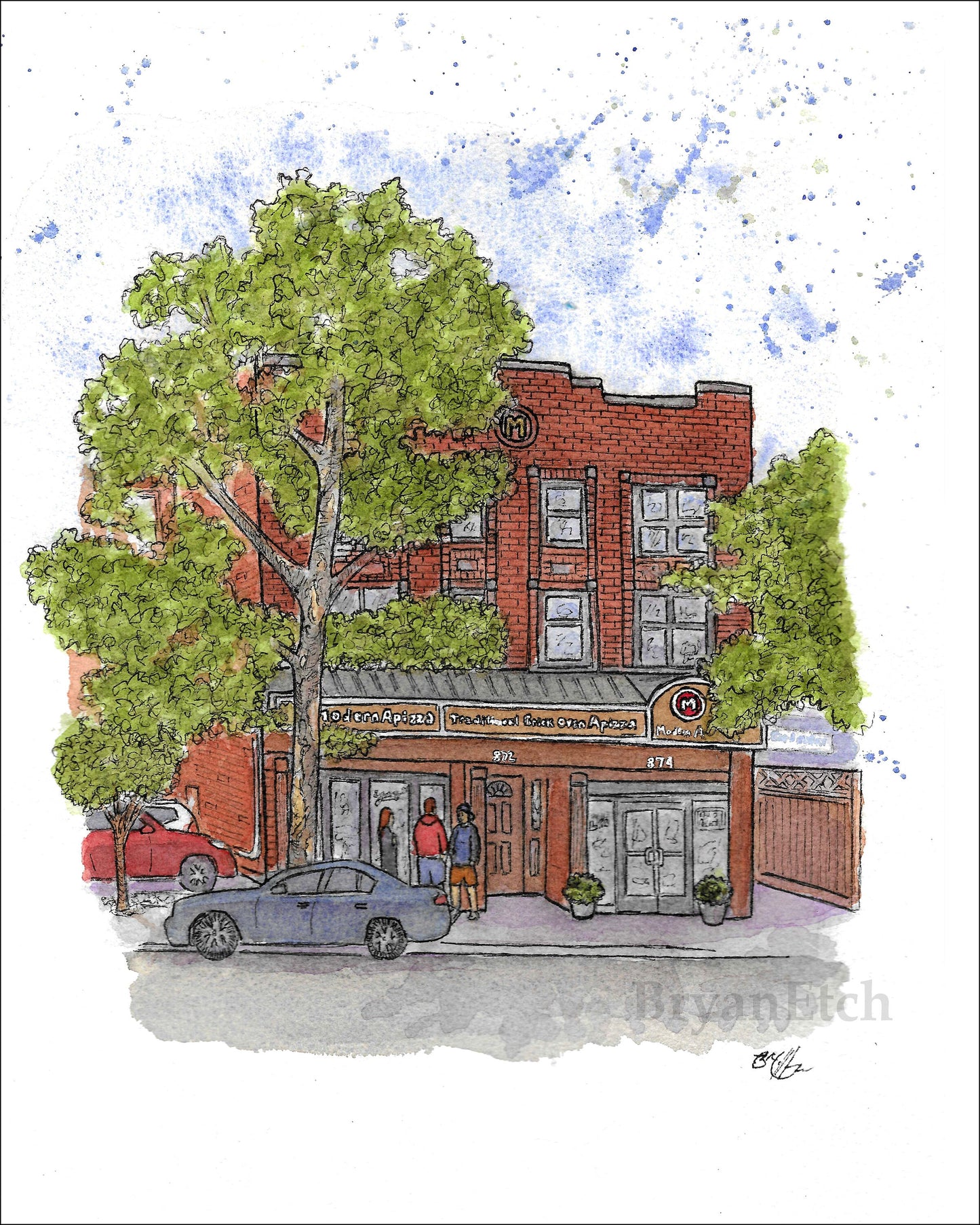 Modern Apizza in Watercolor (version 2) 11x14" Print - New Haven, Connecticut - Pizzeria Art Print by Bryan Etch