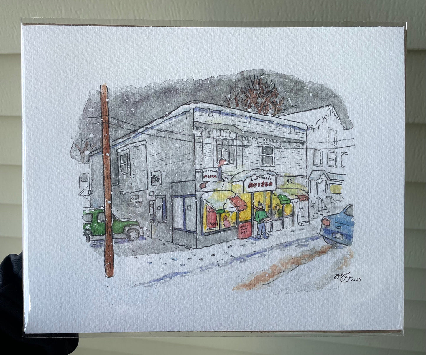 Zuppardi's Apizza Winter Watercolor Print - 8x10" West Haven, CT