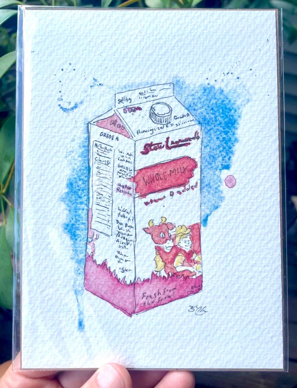 Stew's Milk Carton Watercolor Painting Original Art