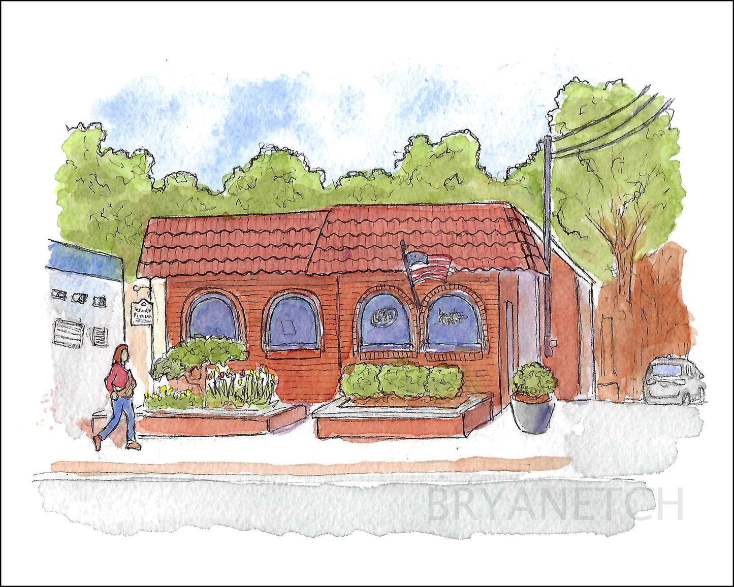 Ernie's Pizzeria Westville New Haven CT Watercolor Art Print 8x10”