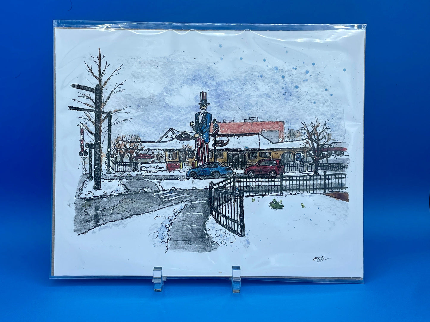 Danbury CT in the Snow Series - Railway Museum / Uncle Sam Statue - 8x10” Print by Bryan Etch