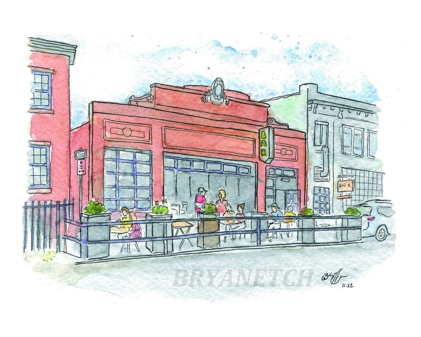 BAR New Haven CT Watercolor Art Print - 8x10" - Connecticut Pizzeria Painting