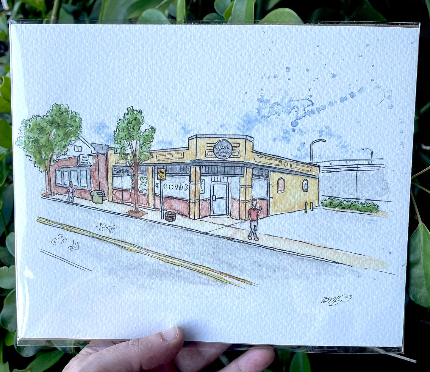 Luna Wood Fired Pizza Naugatuck CT - 8-10" Watercolor Pizzeria Art Print by Bryan Etch - CT Apizza