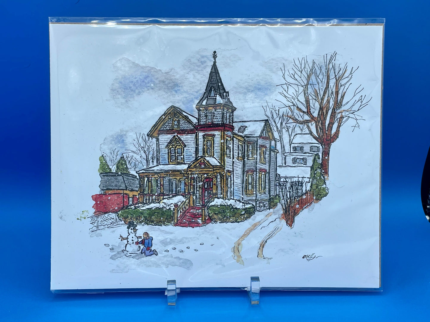 Danbury CT in the Snow Watercolor Series - Victorian Home - 404 Main Street - 8x10” Print by Bryan Etch