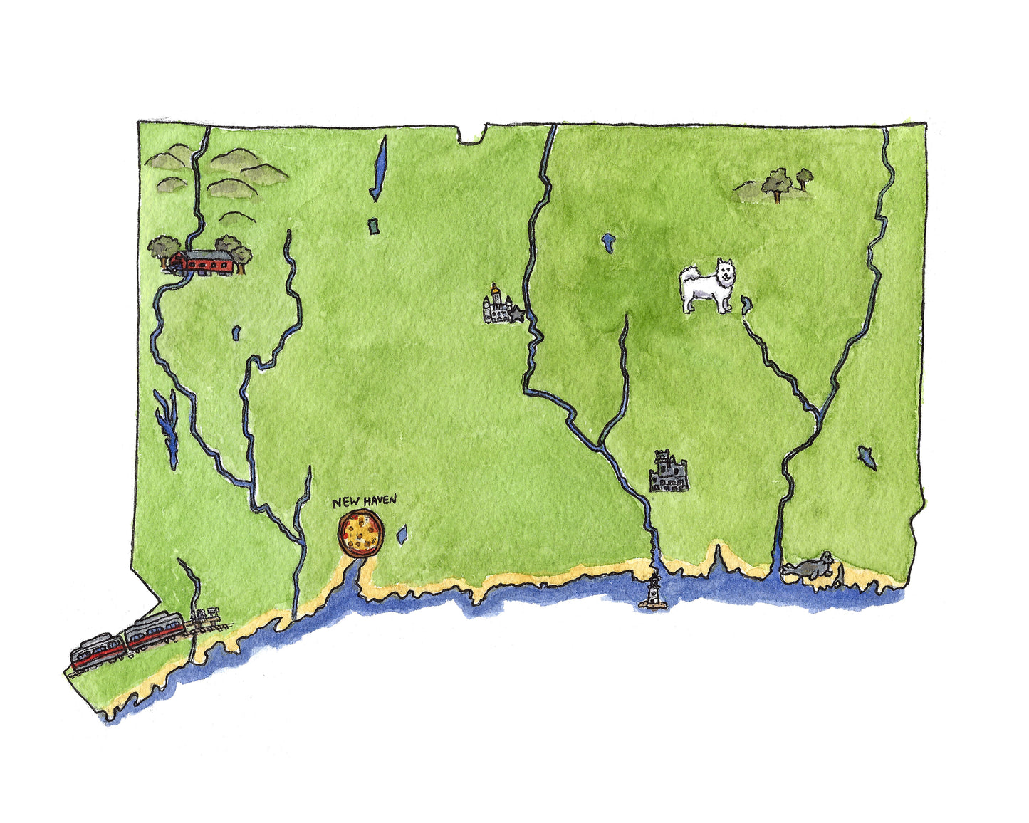 Connecticut State Map Watercolor Art Print by Bryan Etch