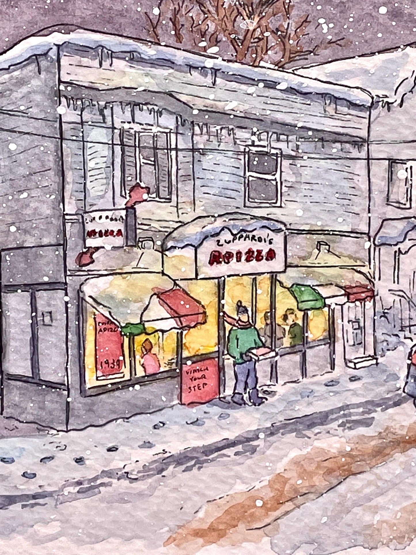 Zuppardi's Apizza Winter Watercolor Print - 8x10" West Haven, CT