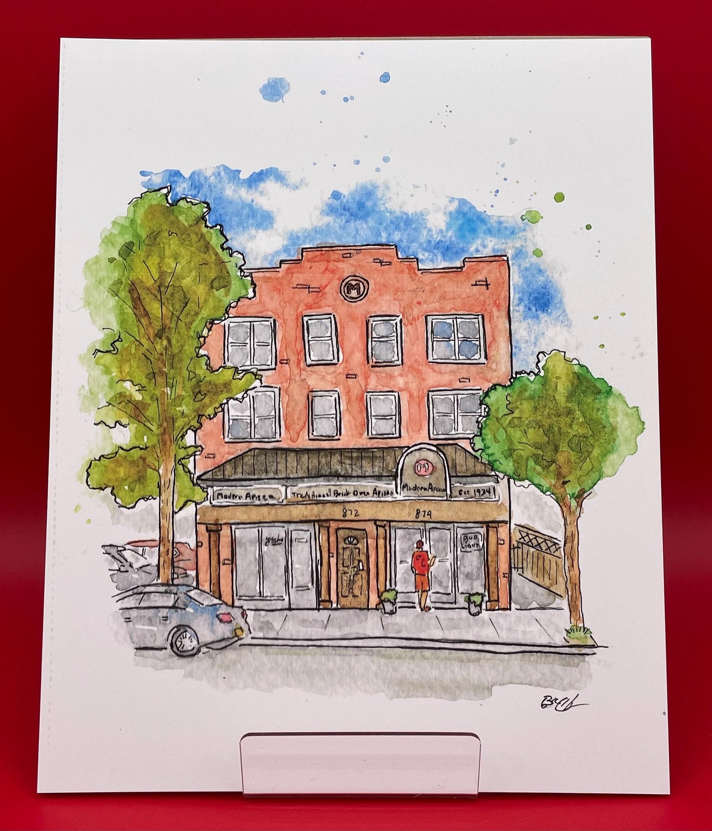 Modern Apizza New Haven CT - 8x10" Watercolor Pizzeria Art Print by Bryan Etch