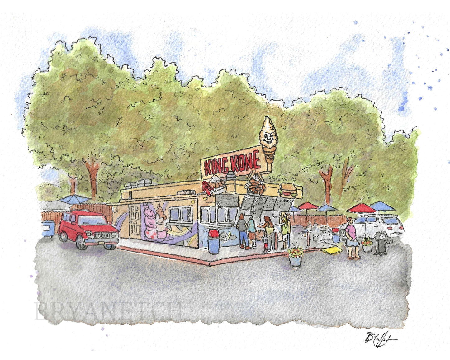 King Kone Katonah NY Ice Cream Stand - 8x10" Watercolor Art Print by Bryan Etch