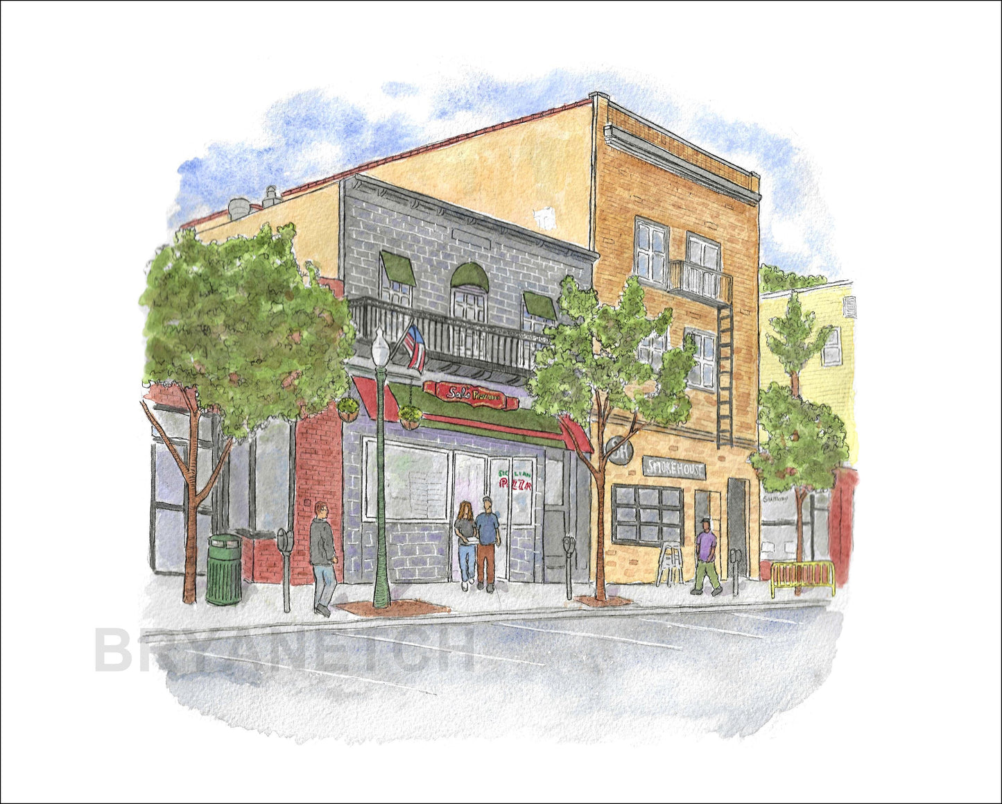 Sal’s Pizzeria, Mamaroneck, NY Watercolor Art Print 8x10”