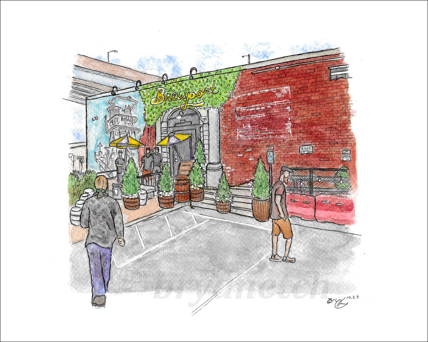 Brewport Bridgeport CT Original Watercolor Art - Connecticut Pizza