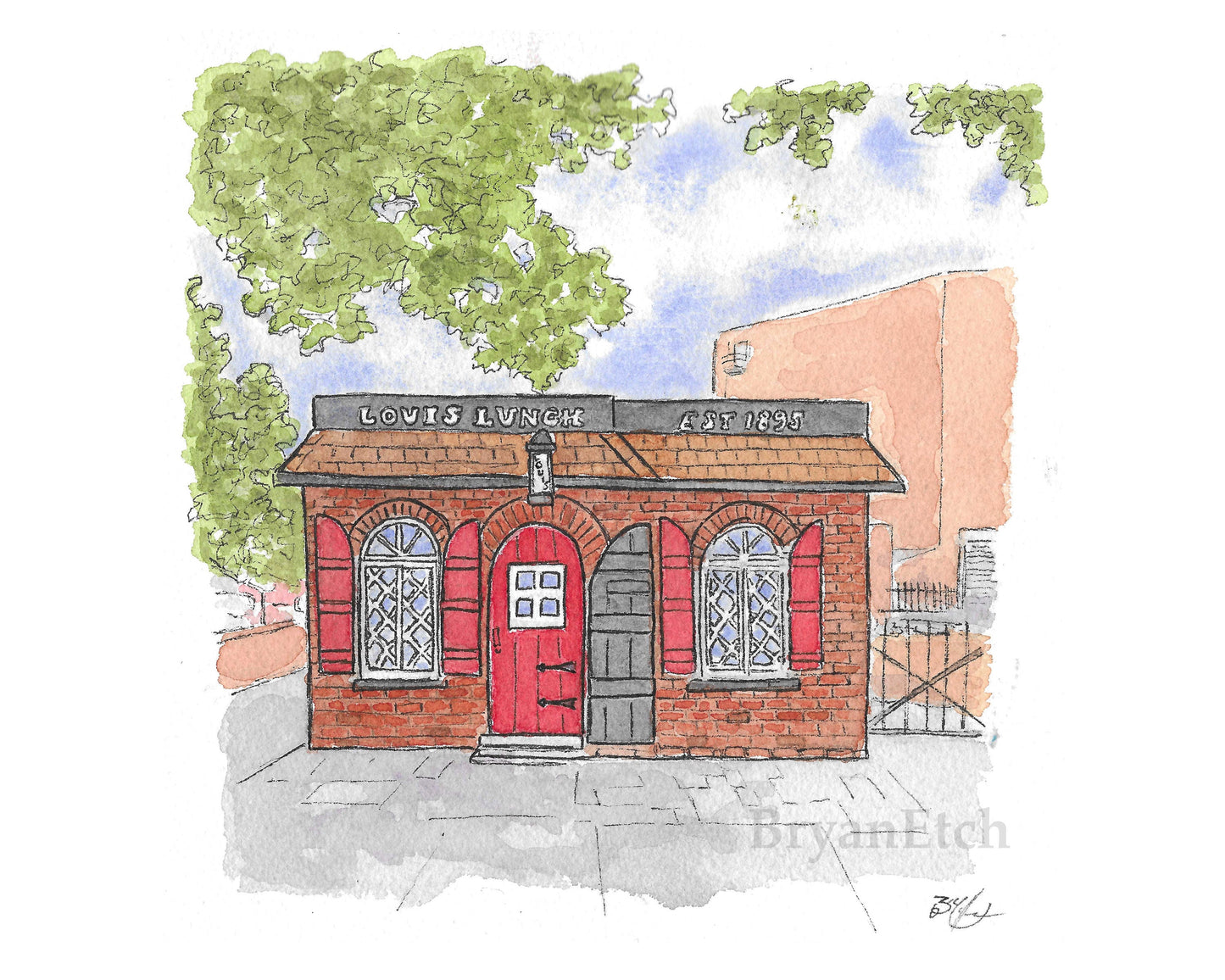Louis Lunch - New Haven, CT - 8x10" Watercolor Art Print by Bryan Etch - Connecticut's Home of the Hamburger