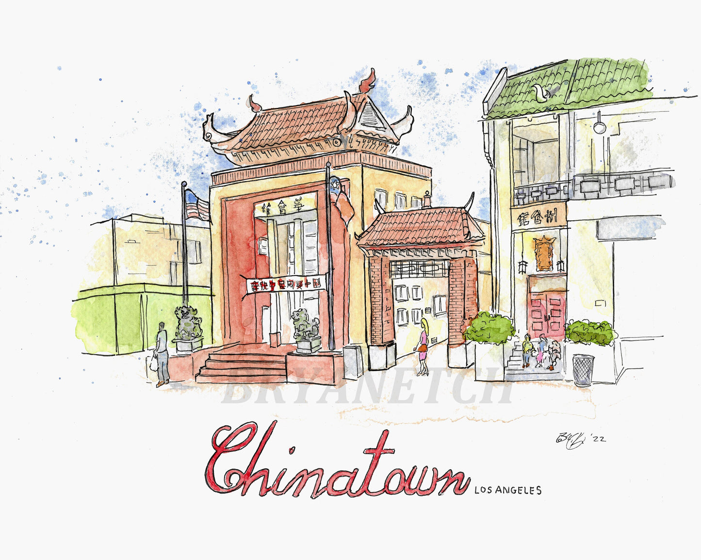 Chinatown Los Angeles Watercolor