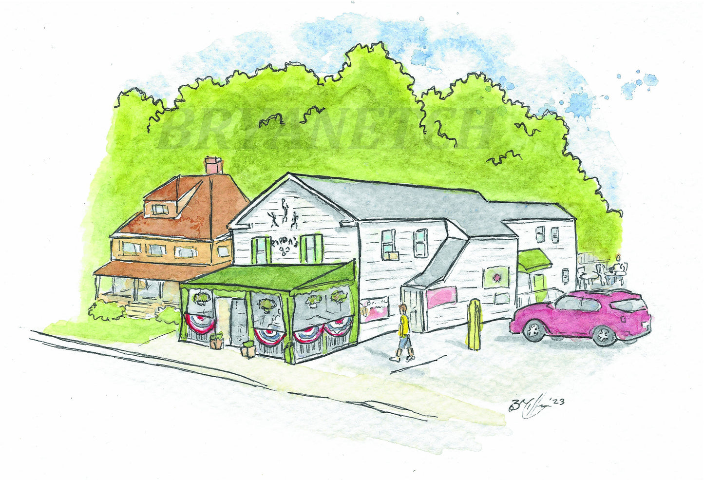 Pippa's Sports Cafe Danbury CT Watercolor Art - 8x10" Print