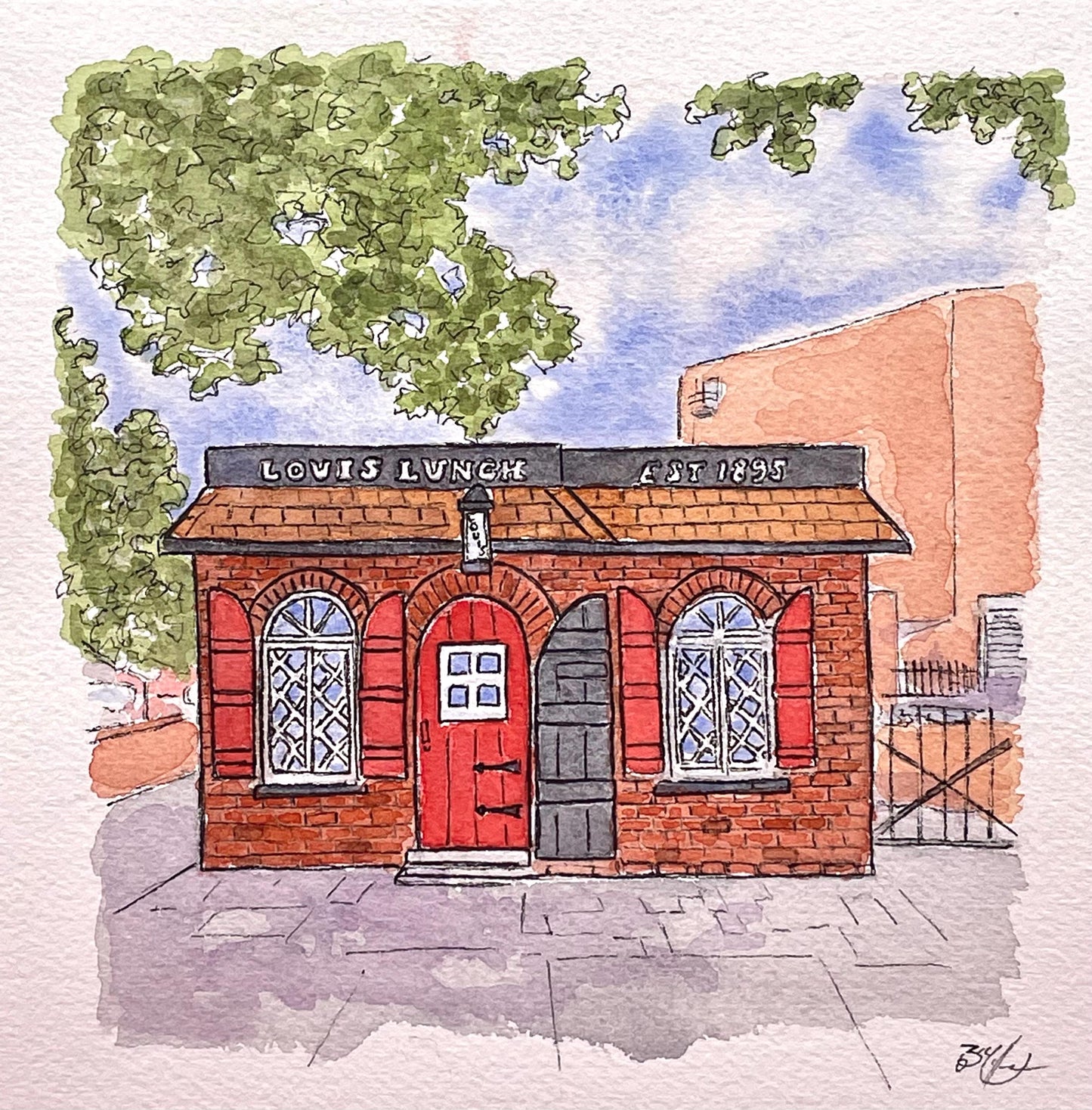Louis Lunch - New Haven, CT - 8x10" Watercolor Art Print by Bryan Etch - Connecticut's Home of the Hamburger