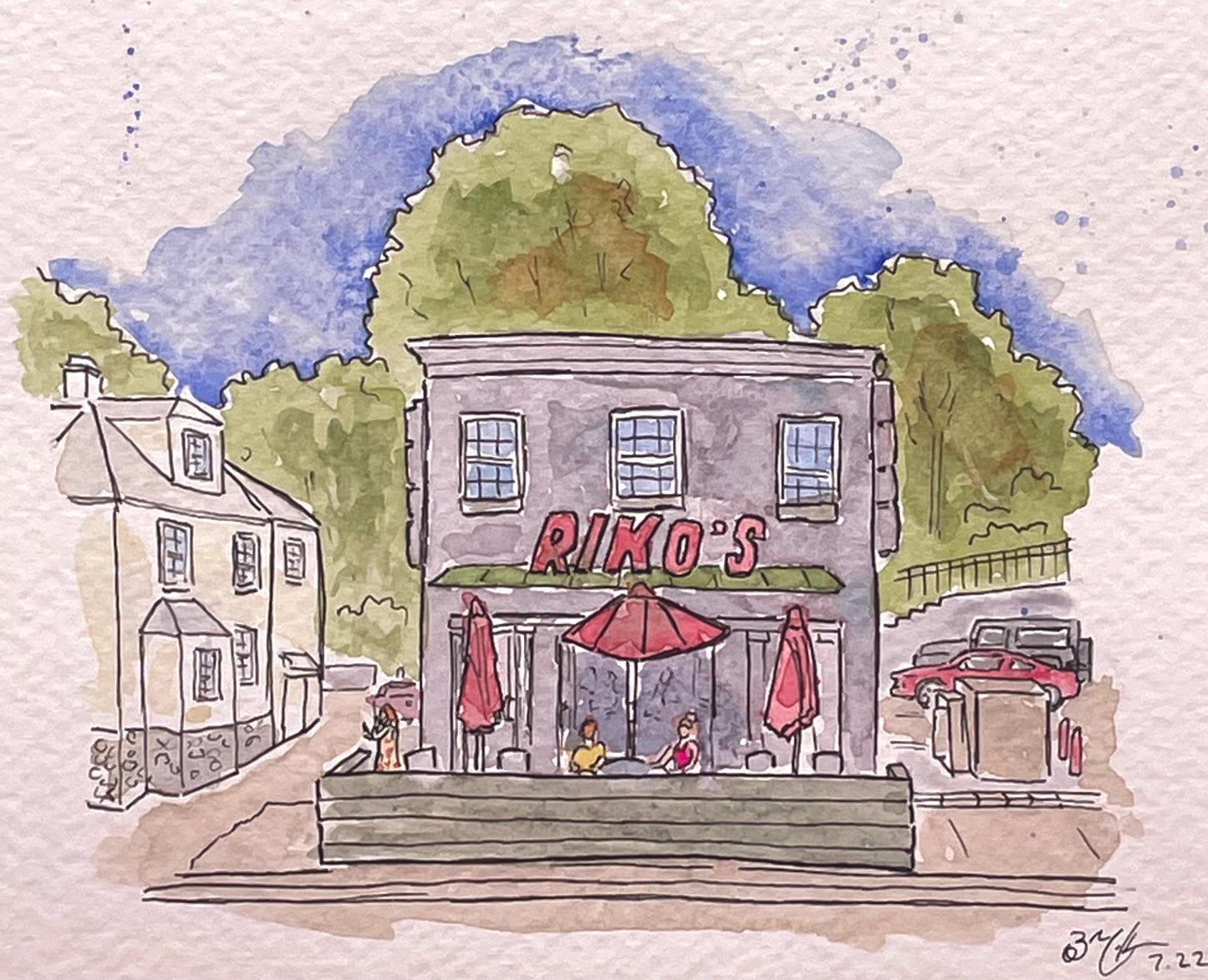 Riko's Pizza - Stamford CT Watercolor Painting