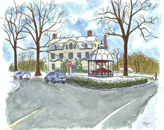 Ridgefield in the Snow - Cass Gilbert Fountain Winter Watercolor - 8x10” Art Print
