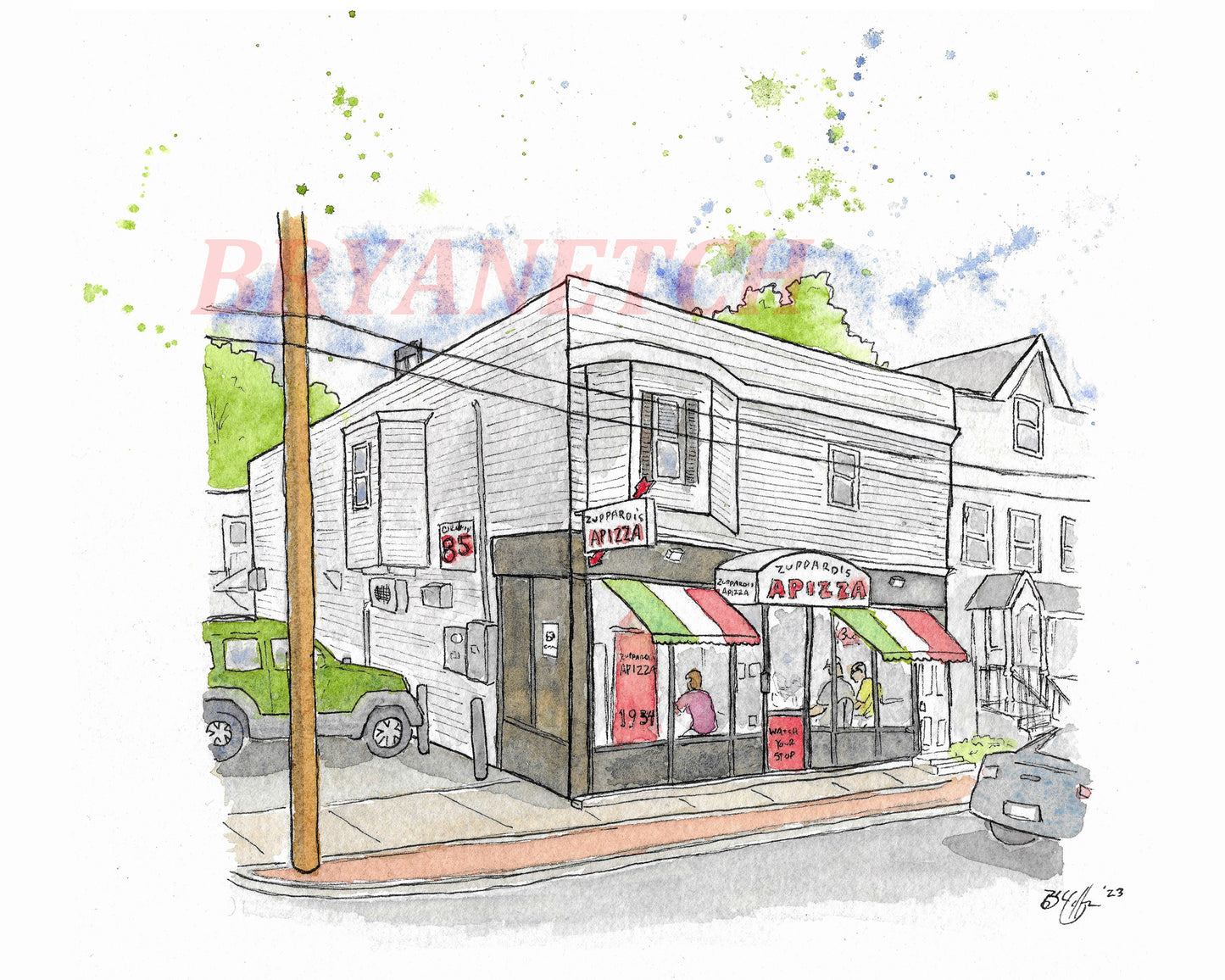 Zuppardi's Apizza West Haven, CT - 8x10" Watercolor Pizzeria Art Print by Bryan Etch