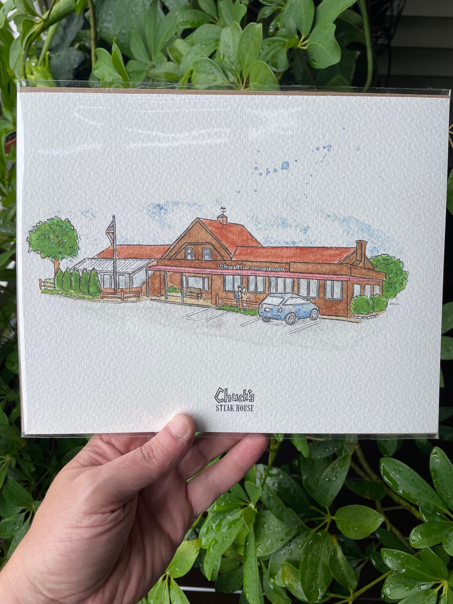 Chuck's Steakhouse Danbury CT - 8x10" Watercolor Art Print by Bryan Etch