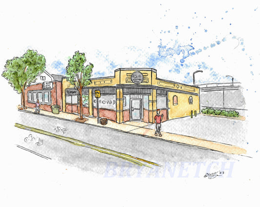 Luna Wood Fired Pizza Naugatuck CT - 8-10" Watercolor Pizzeria Art Print by Bryan Etch - CT Apizza