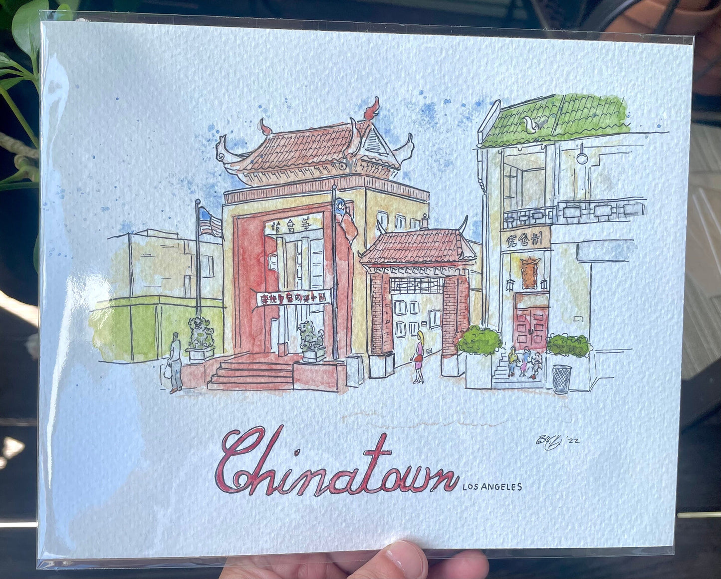 Chinatown Los Angeles Watercolor Print 8x10"