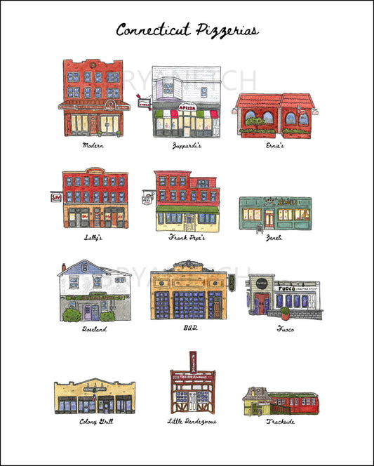 12 Connecticut Pizzeria Storefronts Art Print by Bryan Etch
