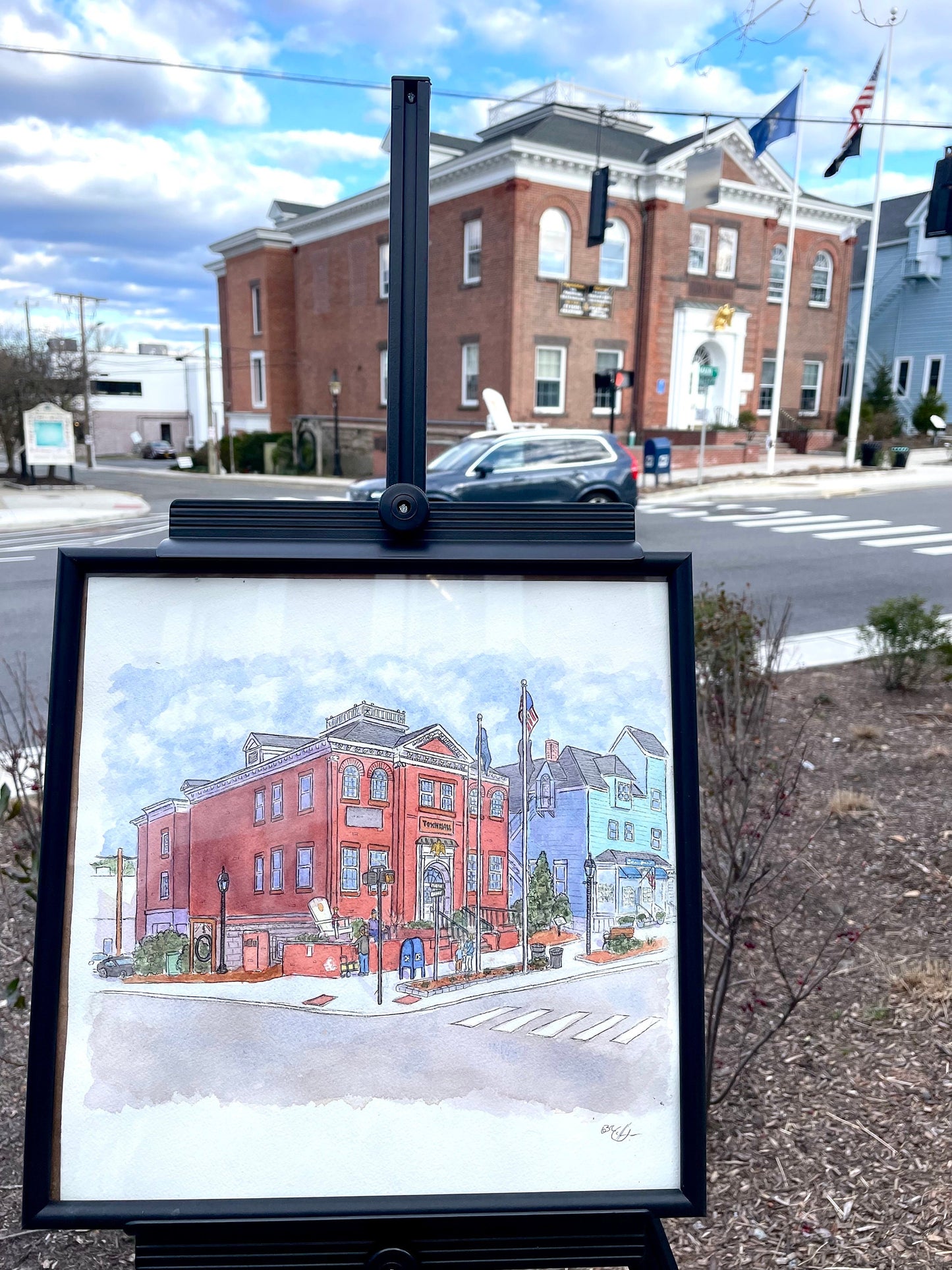 Ridgefield in Watercolor - Town Hall Main Street - 8x10” Print by Bryan Etch