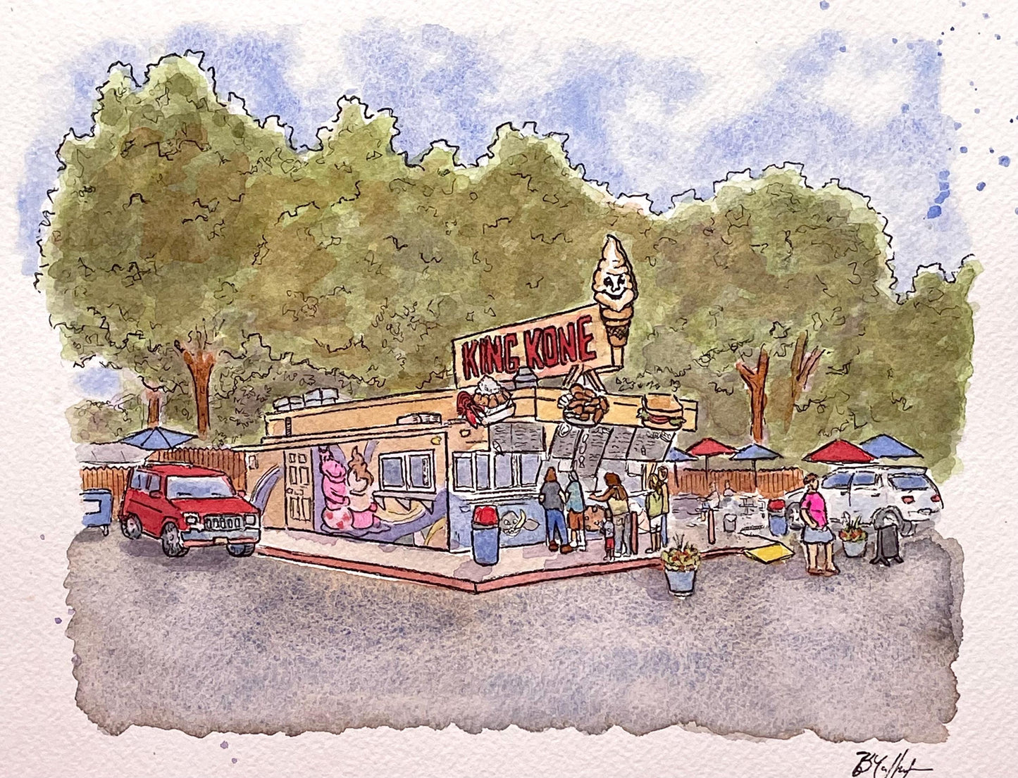 King Kone Katonah NY Ice Cream Stand - 8x10"  Watercolor Art Print by Bryan Etch