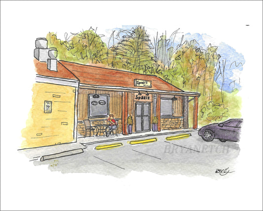 Spasi's Pizza Danbury CT (Daytime Version) Watercolor Art Print 8x10”
