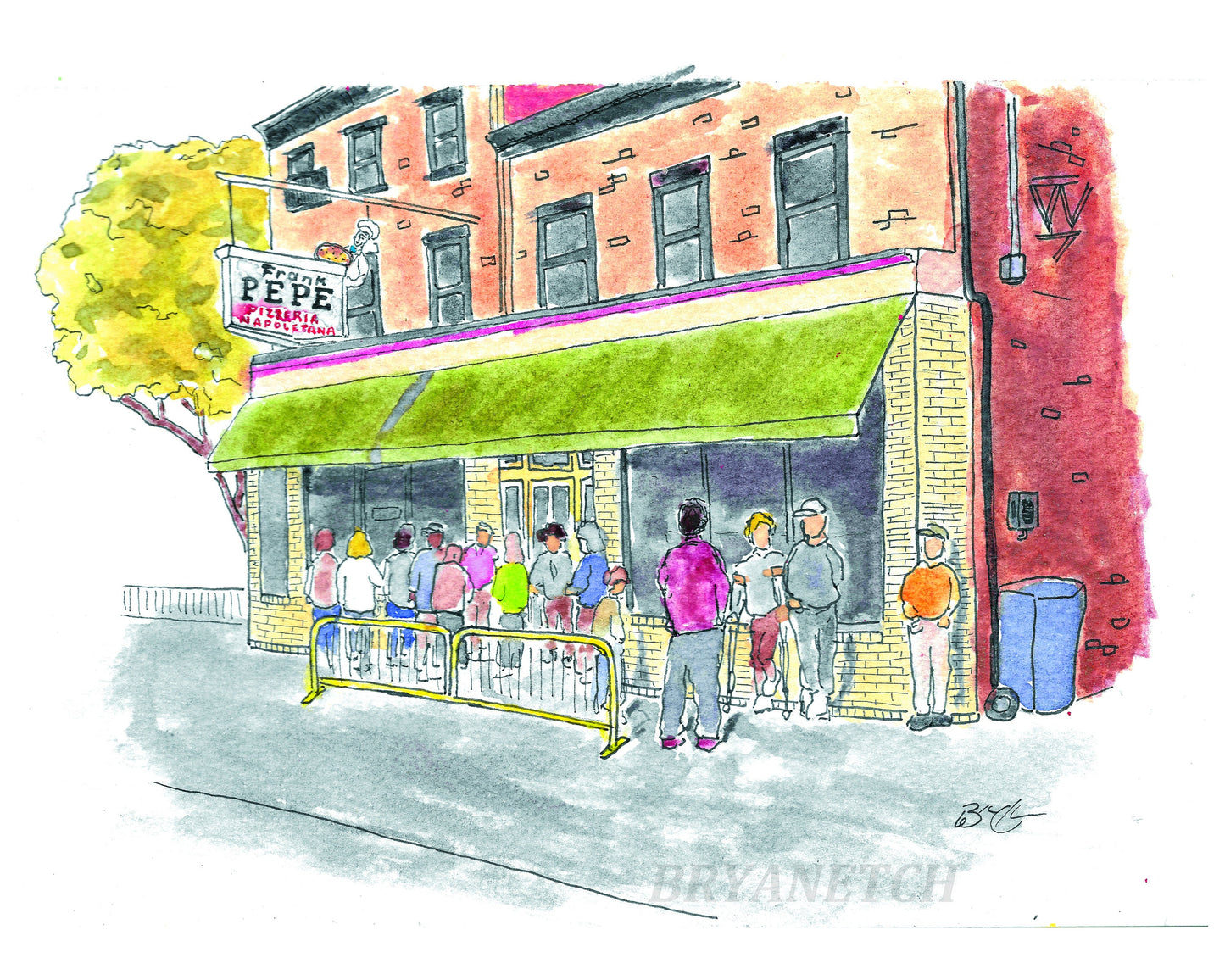 Frank Pepe's Pizzeria Napoletana New Haven, CT - 8x10" Watercolor Pizzeria Art Print by Bryan Etch
