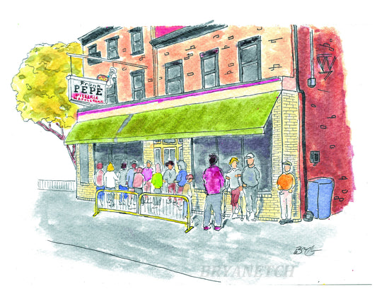 Frank Pepe's Pizzeria Napoletana New Haven, CT - 8x10" Watercolor Pizzeria Art Print by Bryan Etch
