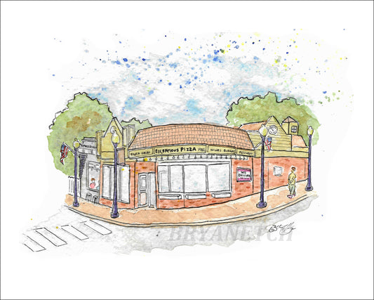 Famous Pizza Bethel CT Watercolor Art Print 8x10”
