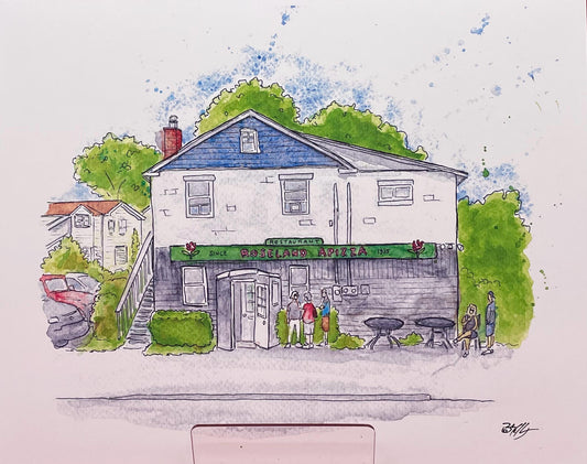Roseland Apizza Derby CT - 8x10" Watercolor Pizzeria Art Print by Bryan Etch