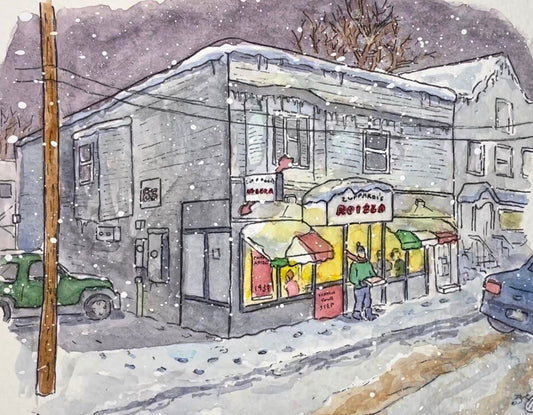 Zuppardi's Apizza Winter Watercolor Print - 8x10" West Haven, CT