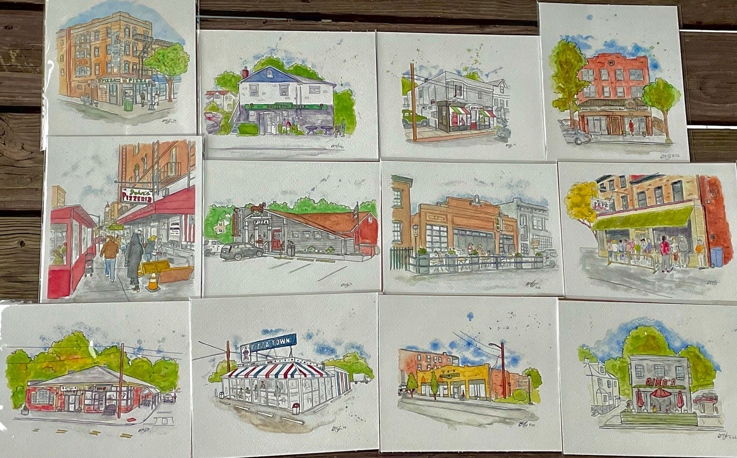 Pizzeria Watercolor Print Set of 3 - 8x10" Prints (Any 3) - Art Prints - NY Pizzerias CT Apizza Jersey Pizza Prints - Choose Your Own