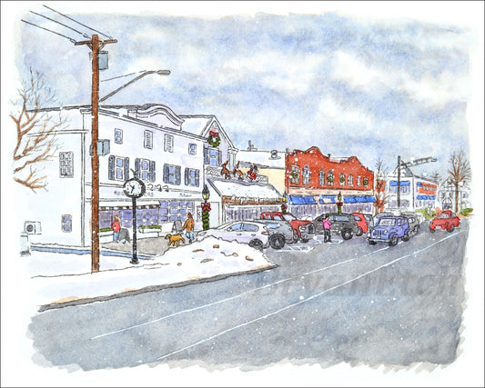 Ridgefield in the Snow - Main Street Ridgefield - 8x10” Print by Bryan Etch