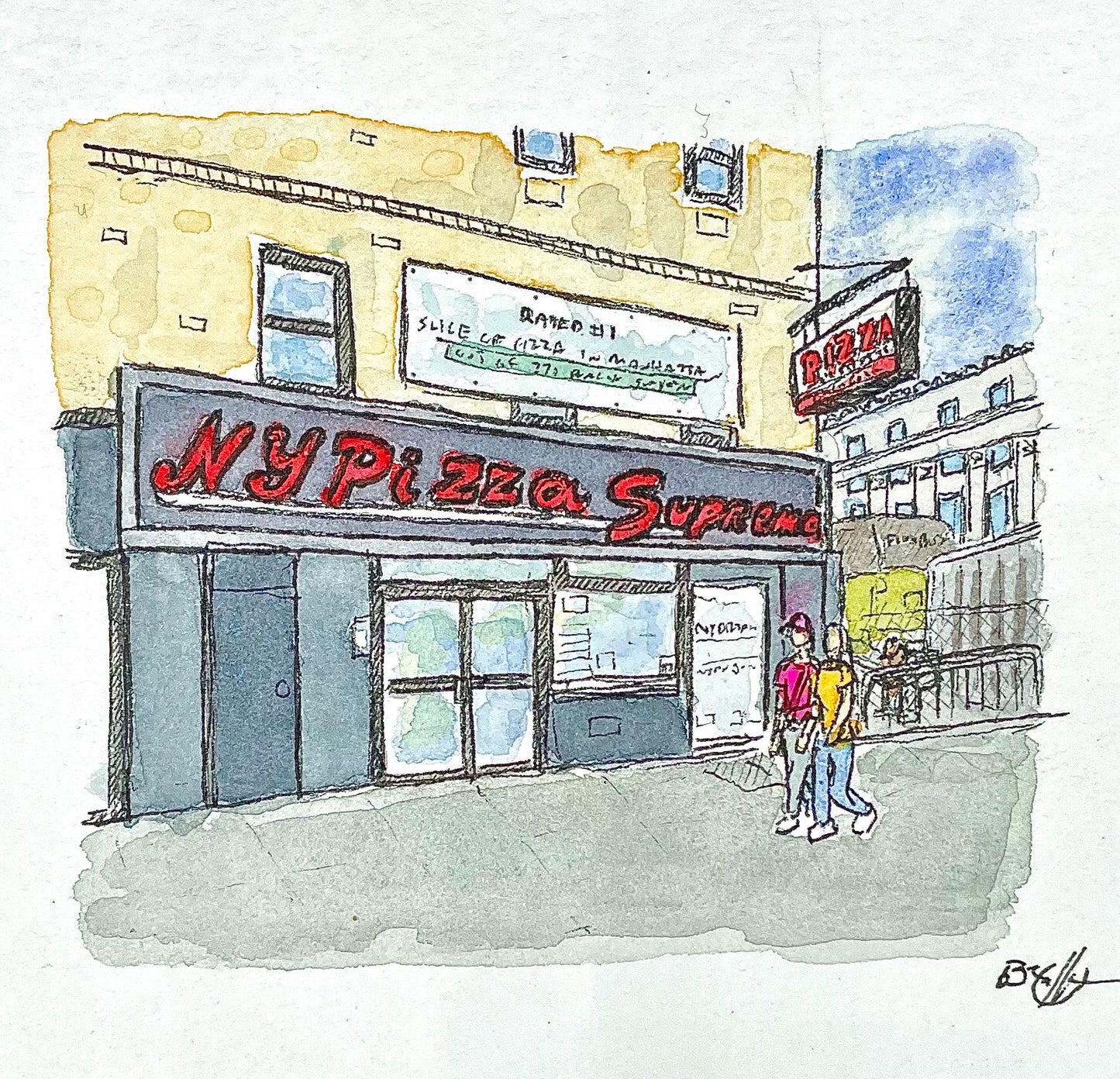 NY Pizza Suprema - 8x10" Watercolor Pizzeria Art Print by Bryan Etch - Famous NYC Slice Shop