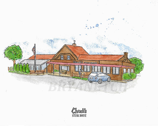 Chuck's Steakhouse Danbury CT - 8x10" Watercolor Art Print by Bryan Etch
