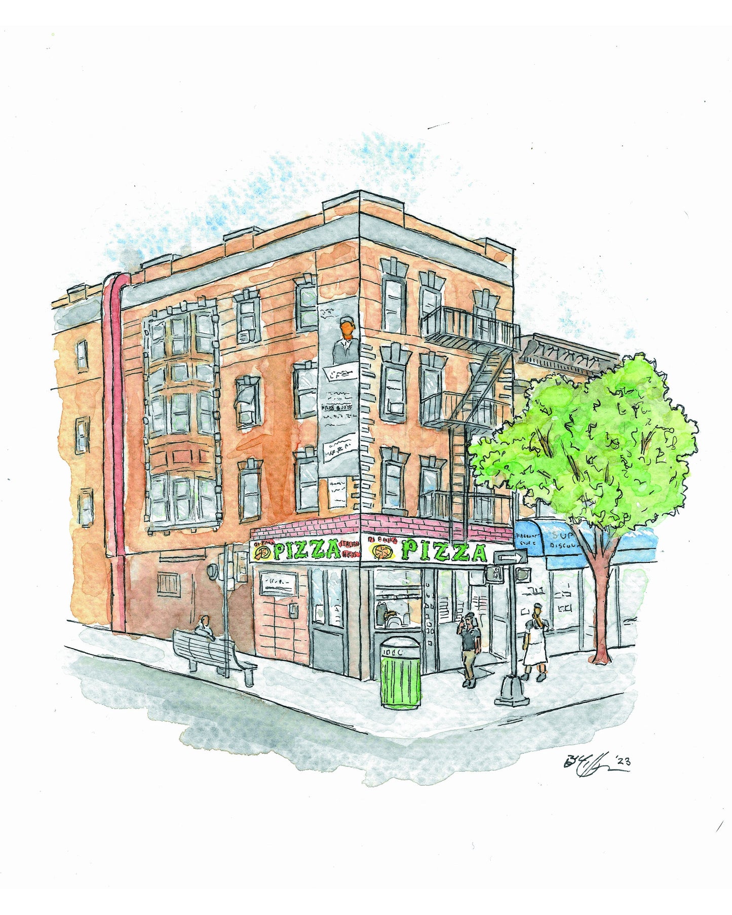 DiFara Pizza Brooklyn New York - 8x10" Watercolor NYC Pizzeria Art Print by Bryan Etch