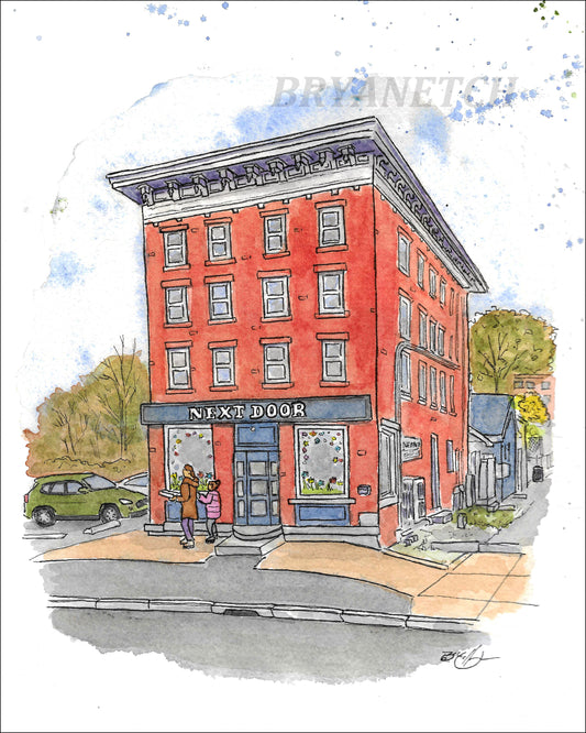 Next Door Apizza New Haven CT - 8x10" Watercolor Pizzeria Art Print by Bryan Etch
