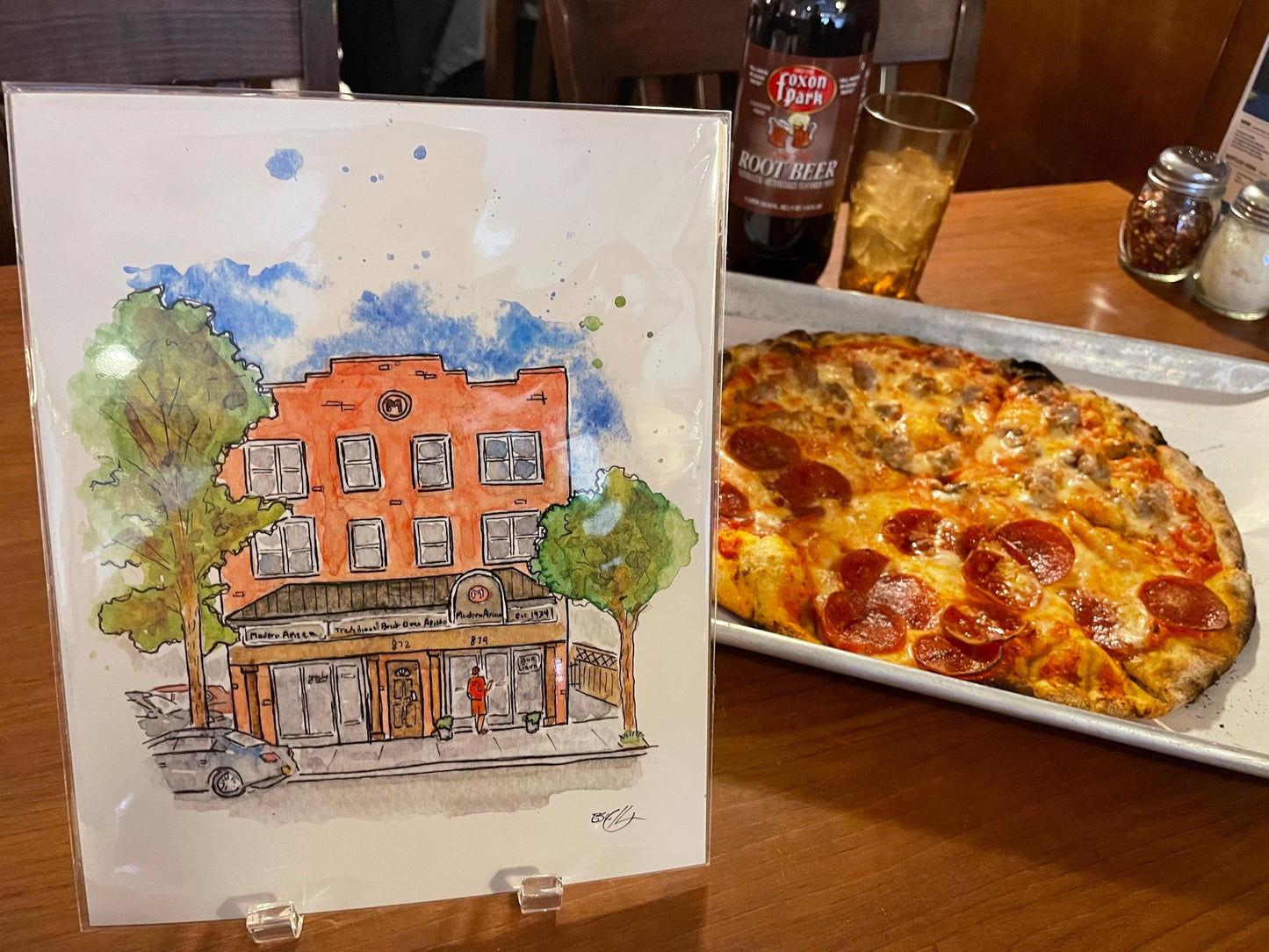 Modern Apizza New Haven CT - 8x10" Watercolor Pizzeria Art Print by Bryan Etch