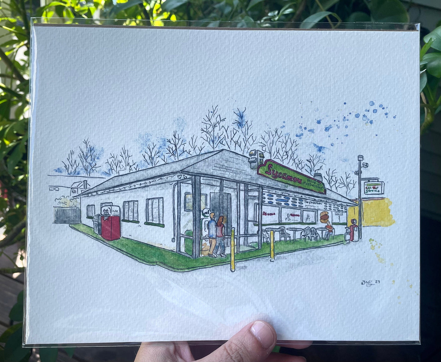 Sycamore Drive-In Bethel CT Watercolor 8x10" Print