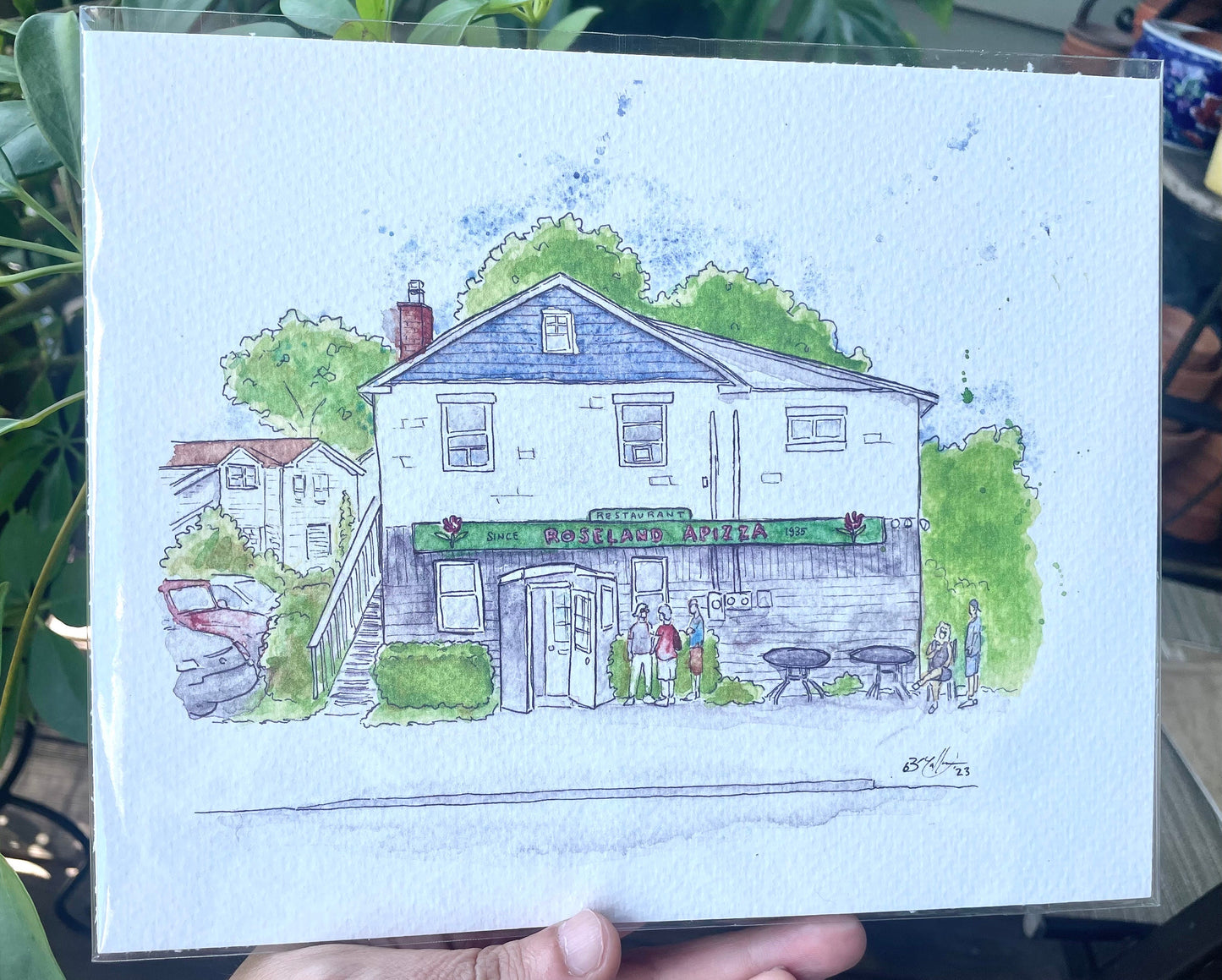 Roseland Apizza Derby CT - 8x10" Watercolor Pizzeria Art Print by Bryan Etch