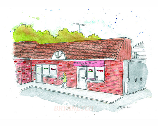 Michael Angelo's Pizzeria Danbury CT Watercolor Art Print 8x10”