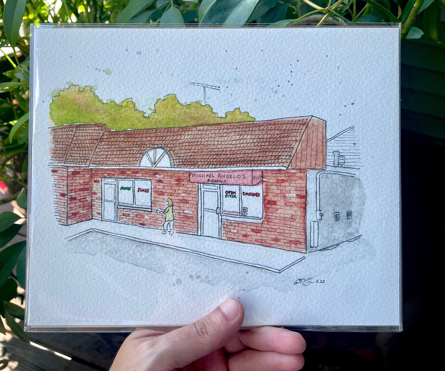 Michael Angelo's Pizzeria Danbury CT Watercolor Art Print 8x10”