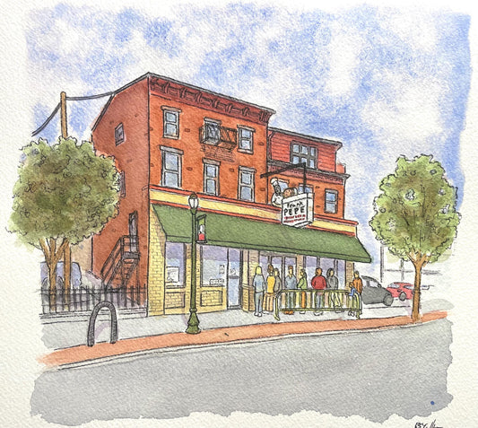 Frank Pepe's Pizzeria Napoletana 2024, New Haven CT Original Watercolor Painting